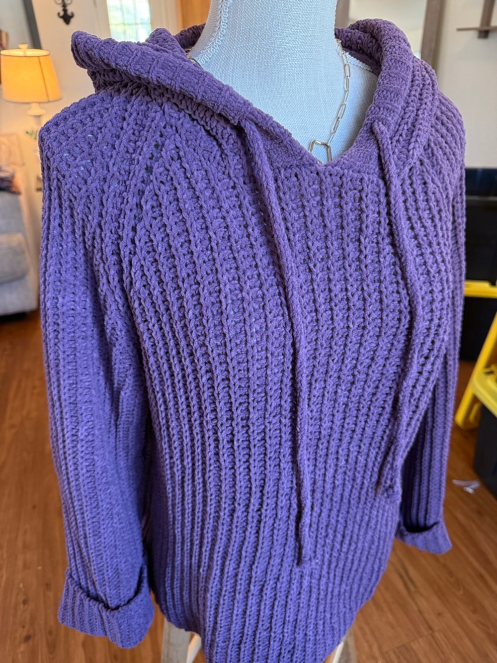 🎉SALE🎉 🆕💜BIBI: PLUM Knit Hoodie w/Wide Sleeves SMALL
